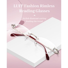 LUFF Rimless Reading Glasses for Women, Fashion Diamond Cutting Frameless Glasses,Stylish Ultra-light Metal Frameless Reader(2.5X)