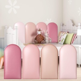Jetec 12 Pcs Wall Padding for Kids with Autism Playroom Anti Collision 3D 15.75 x 7.87 Inch Peel and Stick Headboard Upholstered Wall Panels for Nursery Protection(Pink Series)