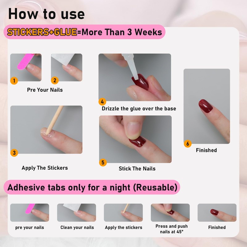 Press On Nails, Beauty Pattern Summer Cute Glue on Nails,