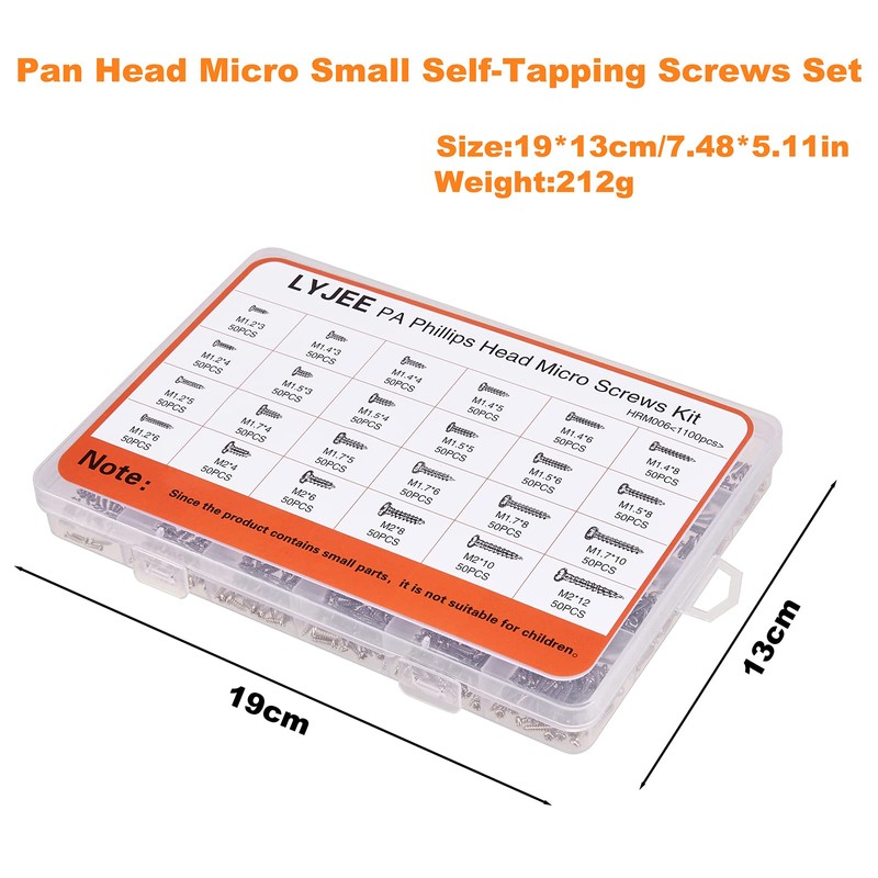 1100Pcs Nickel-Plated M1.2,M1.4,M1.5,M2 Round Pan Head Tapping Screws Laptop Notebook