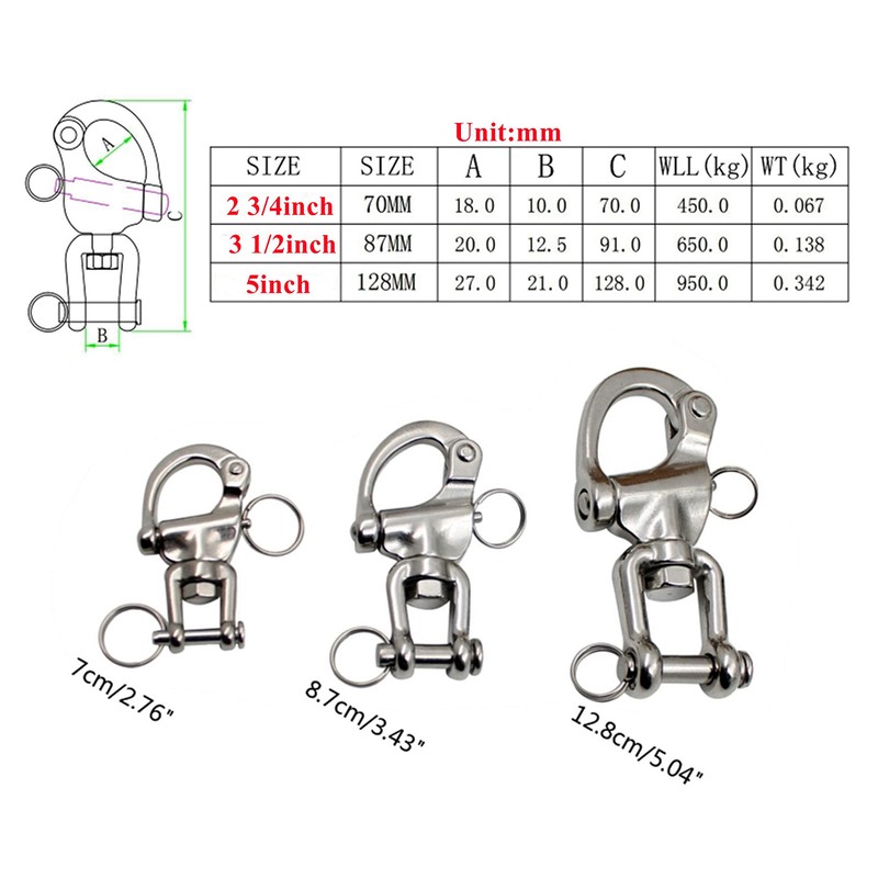 2Pcs Marine Swivel Snap Shackle， 316 Stainless Steel Quick Release