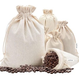 Vivva 10PCS Cotton Drawstring Bags,Reusable Muslin Storage Bags with Drawstrings,Canvas Bags,Biodegradable Fabric Bags,Snack Bags,Cloth Bags (20x30cm)