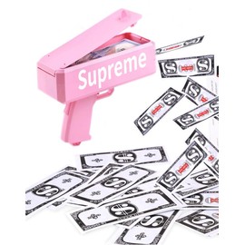 JIMCOM Money Gun Shooter Money Gun for Movies That Look Real, Prop Gun Make it Rain, Handheld Cash Gun for Game Movies Party（Pink）