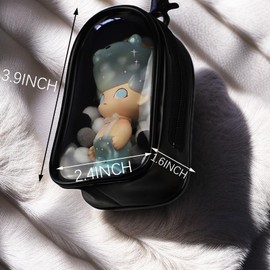 2 Pack Clear Figure Display Bag with Keychain, Portable Collectibles Display Case for Mini Figures, Dolls, Dustproof Waterproof Small Doll Storage Bag Hanging Organizer Zipper Case