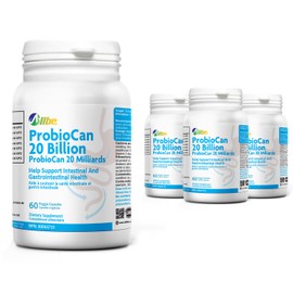 Allbe ALLBE ProbioCan 20 Billion CFU | Daily Probiotics for Men & Women with 7 Strains | Lactobacillus Acidophilus & Gasseri| Gut & Bloating Relief Support | Vegan, Non-GMO | 60 Capsules | Pack of 4
