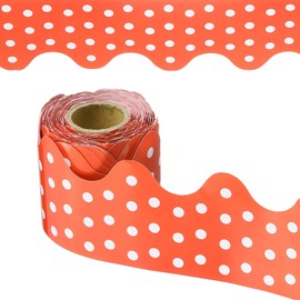 PATIKIL Dot Bulletin Board Border 10M Poster Chalkboard Cork Decoration Trim Scalloped Border Wall Decor for Classroom Office Locker Orange