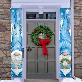 Winter Porch Decorations Gnomes Porch Sign Banners Christmas Snowflake Wreath Gnome Decor Hanging Welcome Xmas Holiday Decor for Outdoor Front Door Outside Yard Home Garden Garage Party Supplies