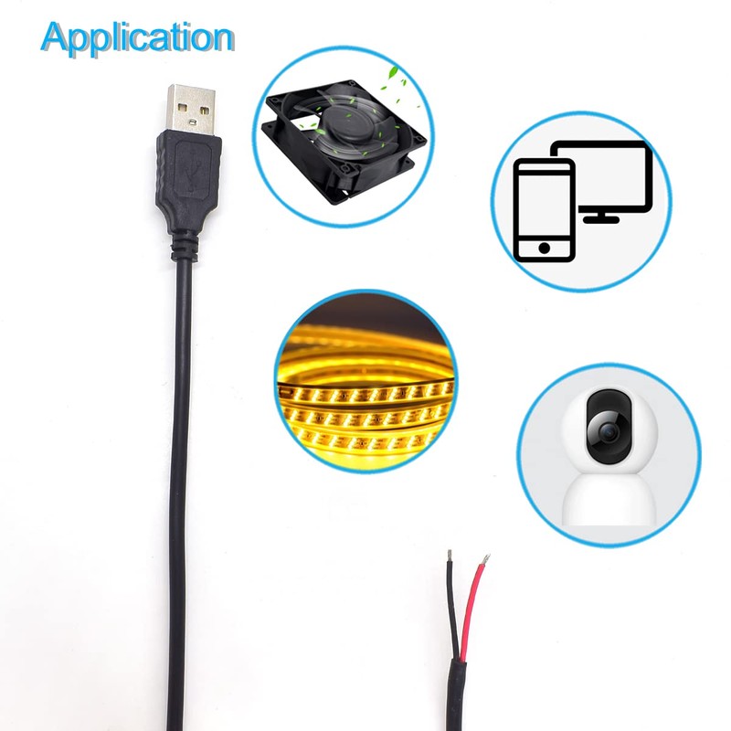 ELNONE 2PCS 20AWG USB Pigtail, 0.6M/2FT USB 2.0 Male Plug,