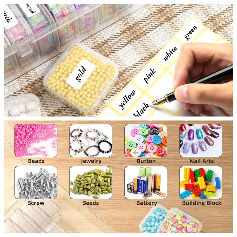 Bead Organizer Box, Clear Plastic Bead Storage Cases with Hinged