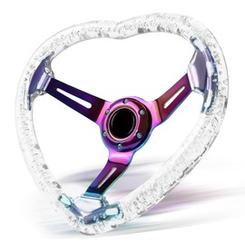 VOONKE Universal Racing/Golf Steering Wheel, 13.8" 6 Bolts Grip Acrylic Love Steering Wheel For Club Car EZGO RXV & TXT, Yamaha, Precedent Tempo, DS,for Race/Rally/Motorsport/Car (transparently)