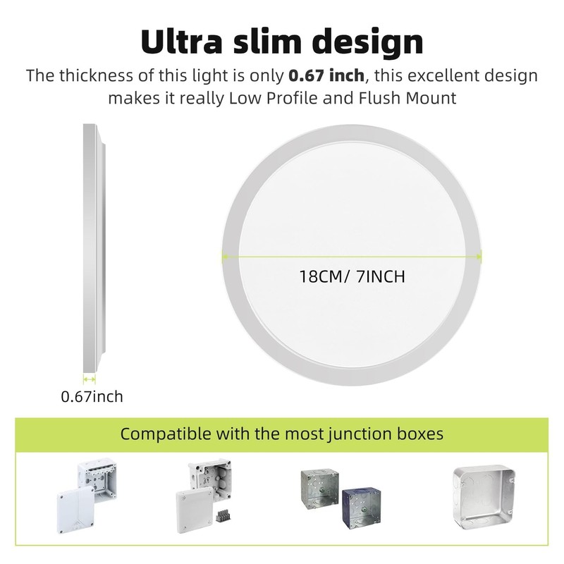 hepside Flush Mount Ceiling Light,15W 1800LM Ceiling Light Fixture,3000K/3500K/4000K/5000K/6500K Color