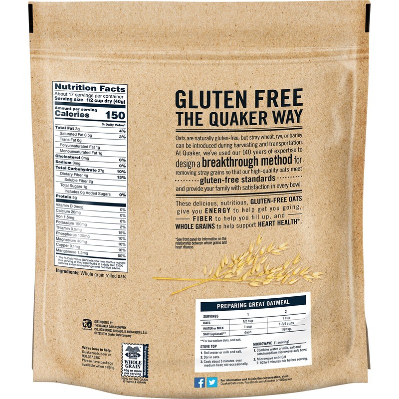 Quaker Gluten Free Old Fashioned Oats, Non-GMO Project Verified, 24