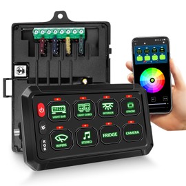 Chelhead 8 Gang Switch Panel APP Control with Electronic Relays, Universal Circuit Control Relay System On-Off LED Switch Compatible with Truck UTV RV Offroad Marine Ford Tacoma Jeep