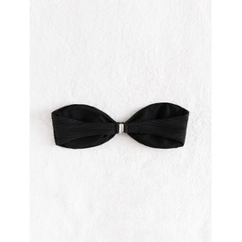 WDIRARA Women's Knot Strapless Backless Swimwear Sleeveless Tube Bikini Top, Black, Large