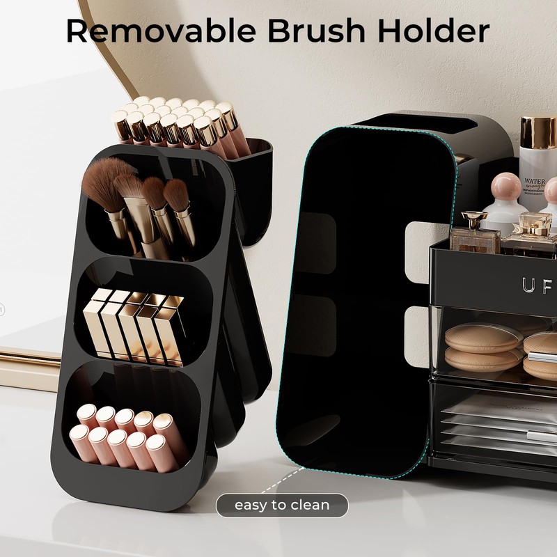UFORU Makeup Organizer for Vanity with Brush Holder, Countertop Skincare