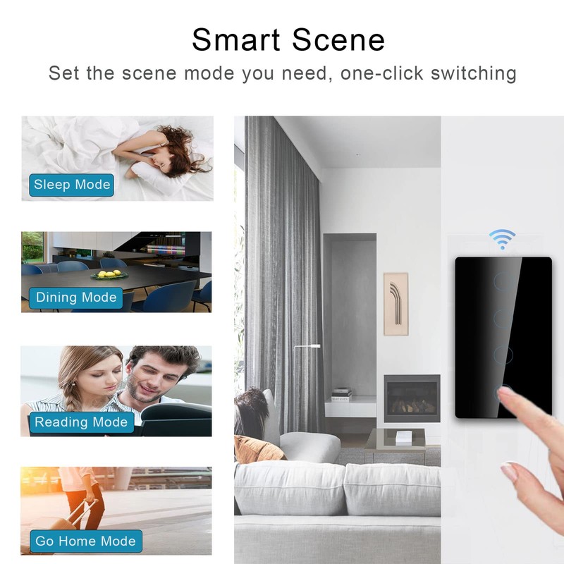 Smart Light Switch, 2.4GHz WiFi Light Switch Compatible with Alexa