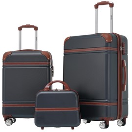 Merax Luggage Set 2 Piece Suitcase Set with Cosmetic Case Expandable Spinner Wheels Vintage Luggage Sets(Black,20"+24")