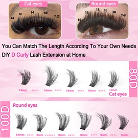 Wispy Lash Clusters 80D+100D individual Lashes Clusters 10-18mm Thick Volume Lashes Cluster Eyelash Extensions 320Pcs Waterproof DIY Lash Extension at Home, by Hushlibaby(Plant Fiber)