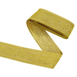 FINGERINSPIRE 4.57 m 4 cm Glitter Gold Ribbon Vintage Jacquard Craft Ribbon Floral Emobridered Woven Trim Ribbon DIY Embellishment for Crafts Gift Packaging Bouquet Sewing Wedding Party