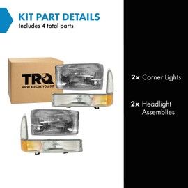 TRQ 4 Piece Driver & Passenger Side Headlight Front Corner Light Assembly Set Compatible with 2002-2004 Ford Excursion With No Boundaries Package F250 F350 Super Duty 2002-2003 F450 F550 FO2502147