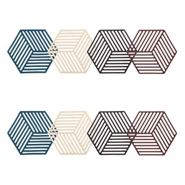 Set of 8 Silicone Trivet Mats and Hot Pads, Trivets for Hot Dishes, Hot Pads Pot Holders, Non-Slip Silicone Mats for Kitchen Dining Table Supplies (Stripe)