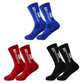 YOYEAH 3 Pairs of Grip Socks Football Non-Slip Football Socks for Children, Boys and Men: Non-Slip Football Socks for Football, Basketball, Running, Rugby, Tennis, Tape Design Socks, Football Socks