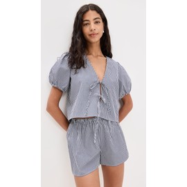 o.p.t Women's Wilder Set, Ink Gingham, Blue, Plaid, L