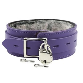 Astoria Collar Handmade Real Latigo Leather Luxurious Fur Choker Made in USA (Purple, Large)