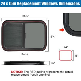 OUTPRIZE Horizontal RV Window, 24" W x 15" H Tinted Sliding RV Window with Net Screen and Trim Ring, Suitable for 15/16" or 1-3/8" and Slightly Thicker Up to 1/16" Walls, DOT Approved