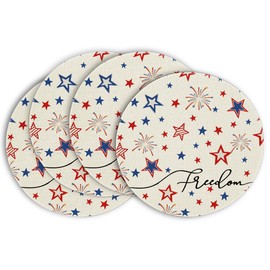 Artoid Mode Patriotic Freedom Stars Round Placemats Set of 4, 14 Inch 4th of July Memorial Day Decoration Washable Round Table Mats for Dining