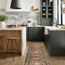 Lahome Oriental Hallway Runner Rug - 2x8 Rug Runner,Non Slip Kitchen Runner Rugs Non Skid Washable Rugs for Long Bathroom Rugs Runner,Distressed Vintage Soft Carpet Runner for Bedroom, Brick Red