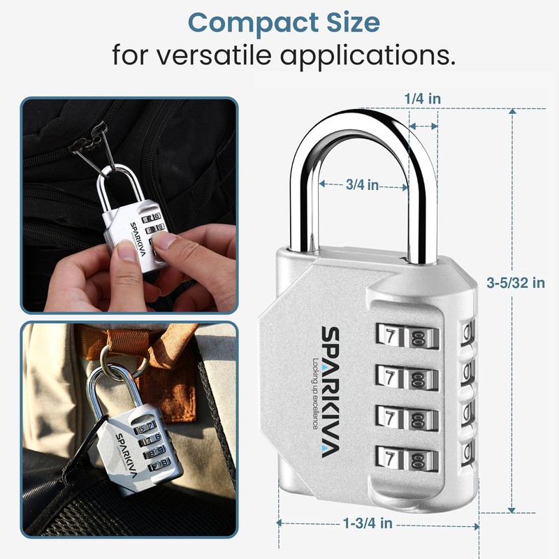 Sparkiva Combination Padlock with Code, 4 Digit Heavy Duty Padlock