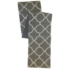 COTTON CRAFT Jute Table Runner - Moroccan Trellis - Harvest Autumn Fall Thanksgiving Holiday Christmas Festive Party Rustic Farmhouse Dining Kitchen Tabletop Burlap Tablerunner - 13 x 90 - Grey White
