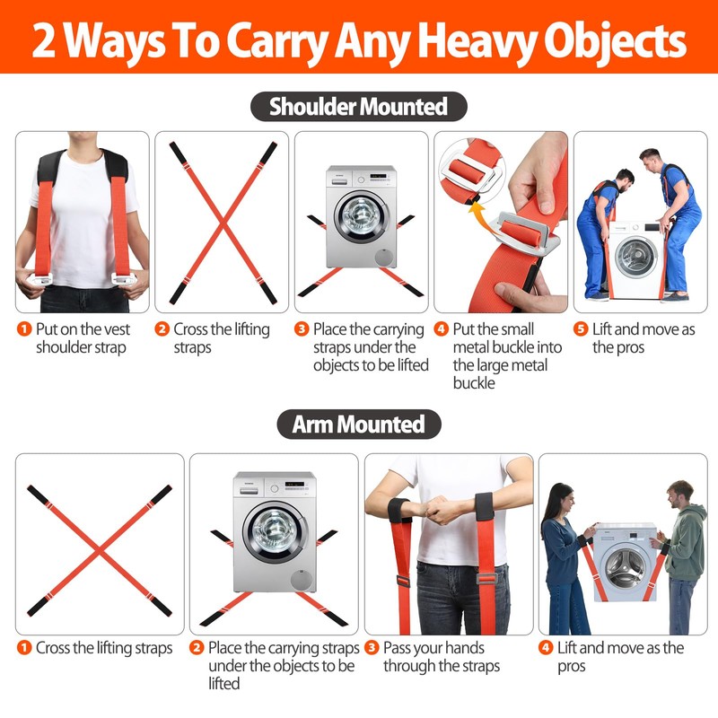 Moving Straps, 2-Person Lifting and Moving System with Thickened Pads,