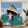 Funny Cat Shower Curtain Cute Black Beige Cat Blue Ocean