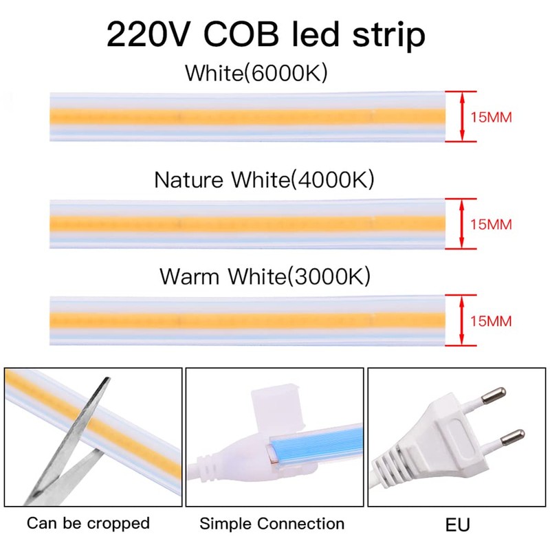 pcning 2 m COB LED Strip 230 Volt Cool White