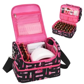 Nail Polish Organizer Case - Holds 45-90 Bottles & UV Nail Lamp, Nail Tech Organizers And Storage Bag for Nail Supplies & Manicure Kit & Pedicure Tools, Nail Technician Case (Cartoon Black, 45 Slots)