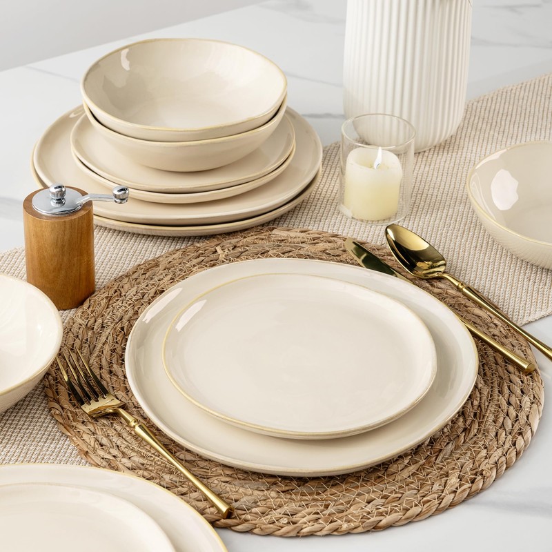 AmorArc Ceramic Dinnerware Sets,Handmade Reactive Glaze Stoneware Plates and Bowls