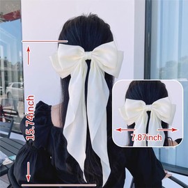 Big Hair Bows for Women Girls Beige Satin Hair Clips Long Ribbon Accessories Bow Hair Clips for Thin Thick Curly Hair Large Hair Clips Accessories Girls with Long Tail Tassel