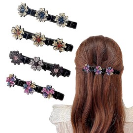CPJJ Women's Hair Accessories, Hair Clips, Sparkling Crystal Stone Braided Hair Clips, Hair Clips with Sparkling Crystal Stones, Sparkling Crystal Stone Braided Hair Clips for Women, Pack of 4, bronze