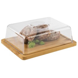 APS 820 Tray with Cover – Square Wooden Tray Made of Bamboo with Cover (24 x 18.5 cm, Height: 8 cm) – Cheese Bell, Cheese Board