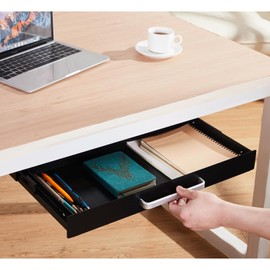OSteed Under Desk Drawer Organizer 21" Black Upgraded with Adjustable Brackets, Sliding Pull-Out Under Table Pencil Drawer, Office Standing Desk Attachment for Workbench