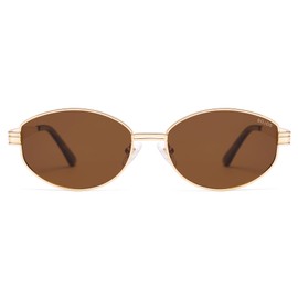SOJOS Trendy Oval Polarized Sunglasses for Women Men, Retro Fashion Round Shades SJ1255, Gold/Brown