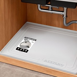 Aisslro Under Sink Mat 22" X 19", Waterproof Silicone Under Sink Mats for Kitchen, Anti-Leak Shelf Liner & Cabinet Protector with Raised Edge, [BPA Free] Bathroom Tray Home Organizer, Light Grey