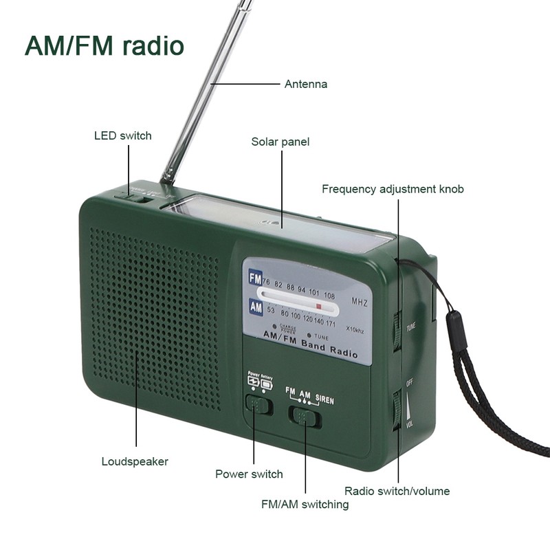 Plastic Outdoor Emergency Light Radio Hand Crank Generate Electricity Multifunction