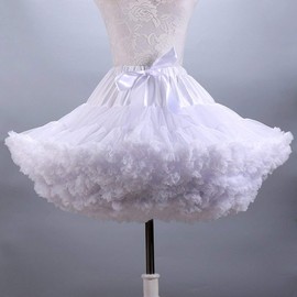 Tmade Women's Tulle Petticoat Tutu Party Multi-Layer Puffy Cosplay Skirt, White, Length 40cm, Waist 56-100cm