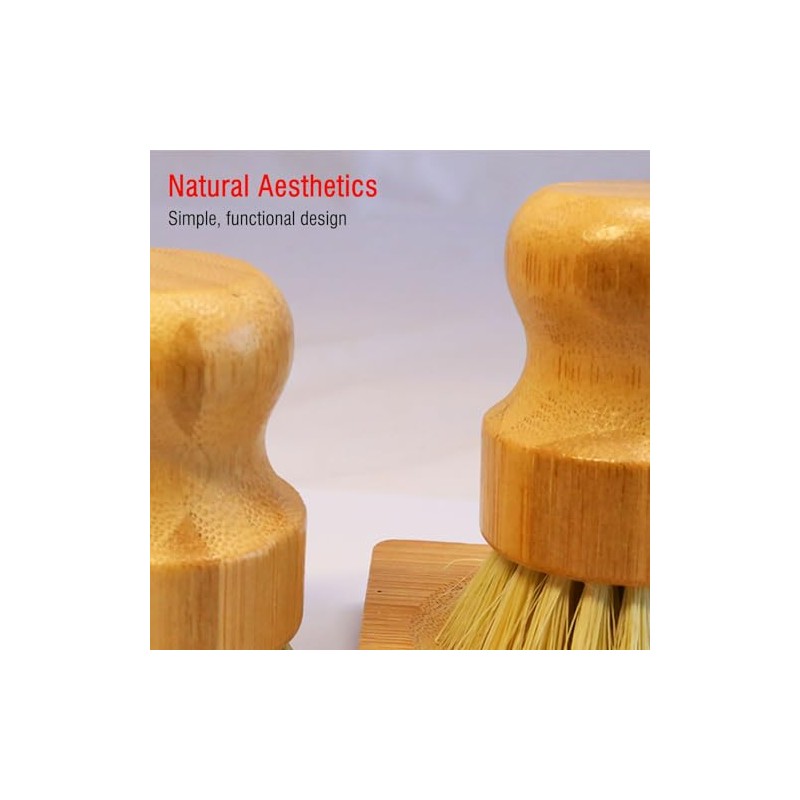 Bamboo Vegetable Brush, Natural Sisal Soft Bristle Kitchen Brush |