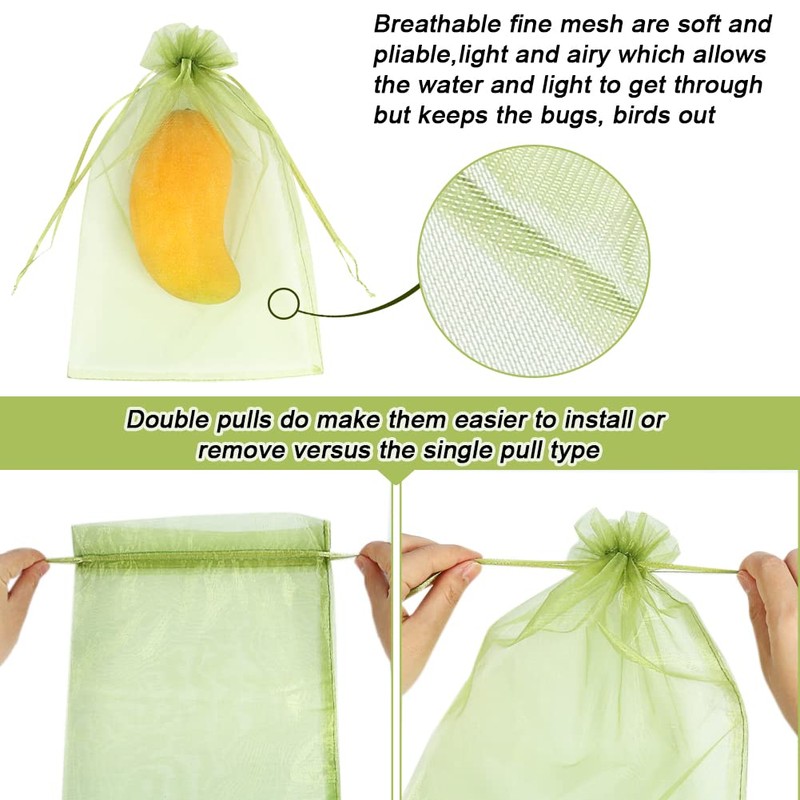 100pcs Fruit Protection Bags 8x12 inch, Green Netting Cover Bags