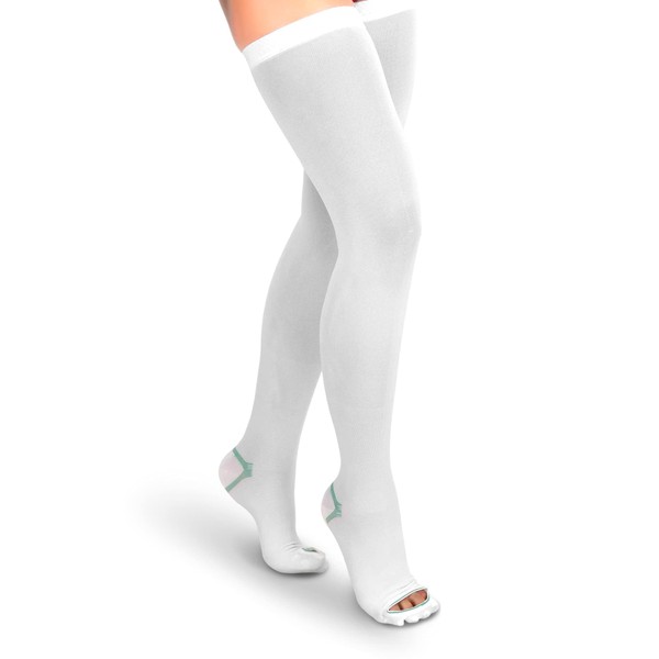 Medias de compresión hasta el muslo, calcetines unisex de manguera Ted, 15-20 mmHg, nivel moderado, Blanco, Large
