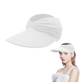 Andiker Sun Visor Hat with Wide Brim for Women Foldable Topless Beach Hat Summer UV Protection Sport Cap (White)
